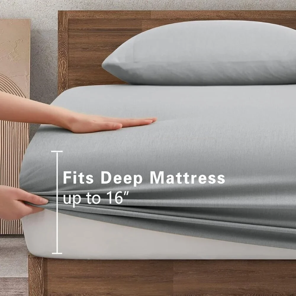 Queen Cooling Sheets Set COMFLIVE 4PC Rayon Cool Fiber Deep Pocket Bedding Silky